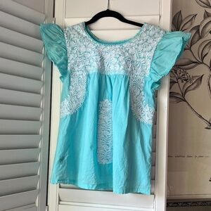 J. Marie Blue Embroidered Blouse - Size XS